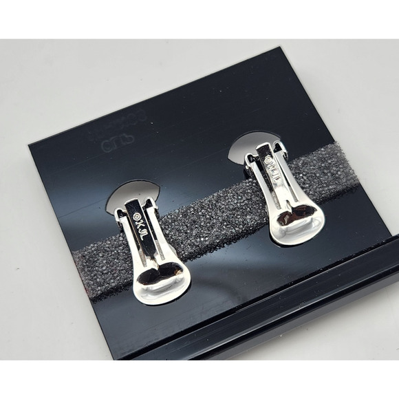 VINTAGE KENNETH JAY LANE COUTURE Silver Tone CRYSTAL CLIP on EARRINGS - Picture 5 of 7